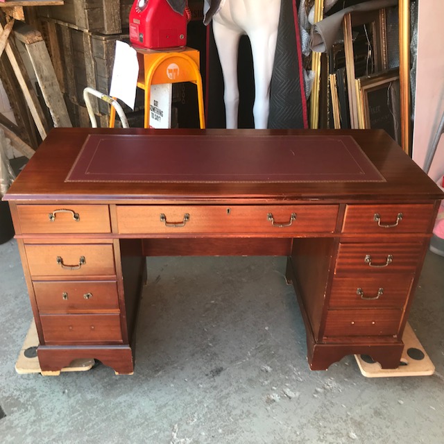 DESK, Large Rosewood w Brass Handles - 1.2m W